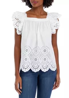 Women's Flutter Sleeve Embroidered Tank Top | Belk