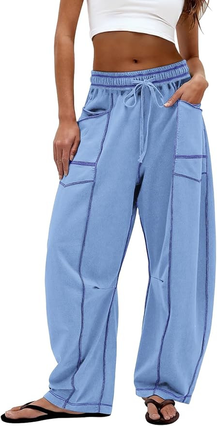 Dokuritu Barrel Sweatpants Women Casual Drawstring Elastic Waist Wide Leg Sweatpant with Pockets ... | Amazon (US)