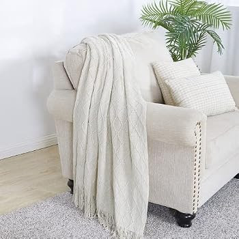 BOURINA Throw Blanket-50 x60 Beige, Textured Solid Soft SofaThrow, Knitted Decorative Throw Blank... | Amazon (US)