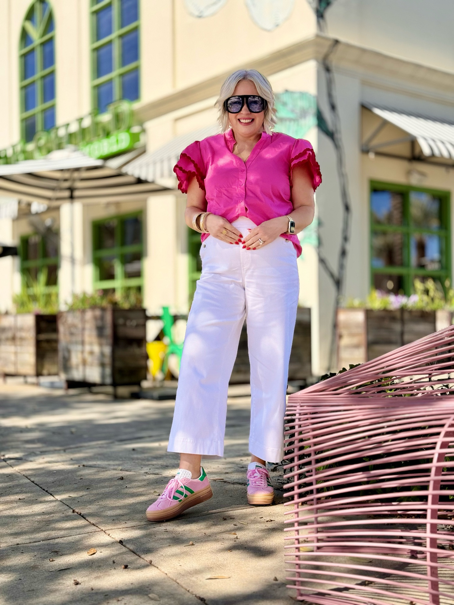 White SPANX pants - code WANDAXSPANX saves 10% 
I’m wearing an XL for my tummy. 

Adidas platform pink gazelle run a bit big so I did my true size 8. 


#LTKSpringSale #LTKover40 #LTKmidsize