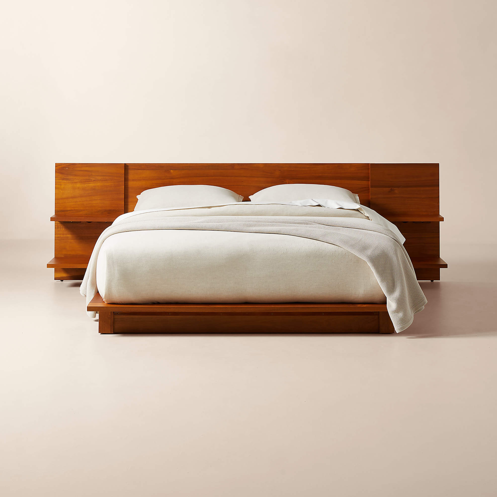 Andes Acacia Wood Platform Queen Bed with Nightstands + Reviews | CB2 | CB2