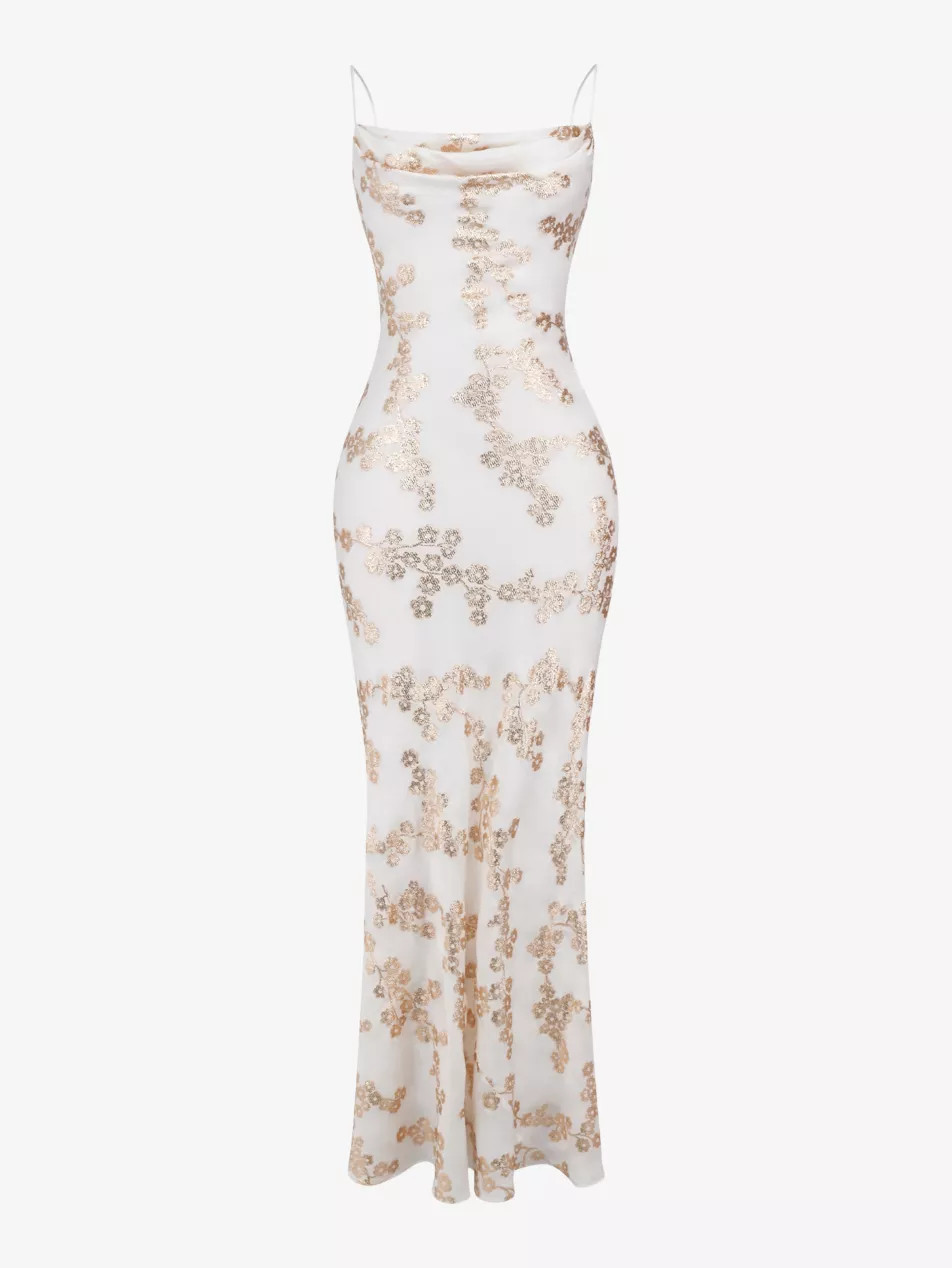 Capriana floral-embroidered satin maxi dress | Selfridges