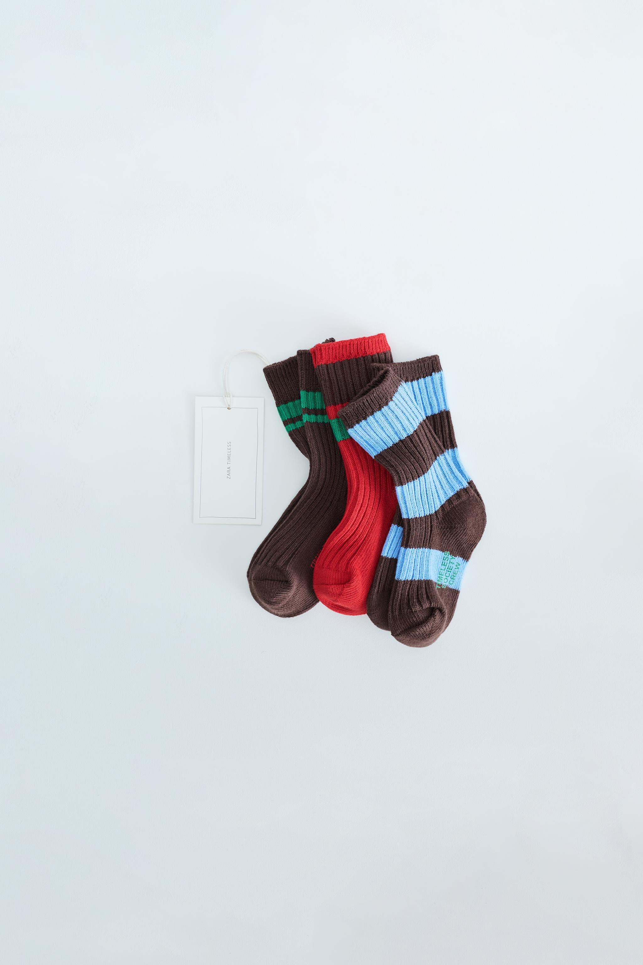 ZARA TIMELESS - THREE-PACK OF STRIPED CREW SOCKS | Zara US