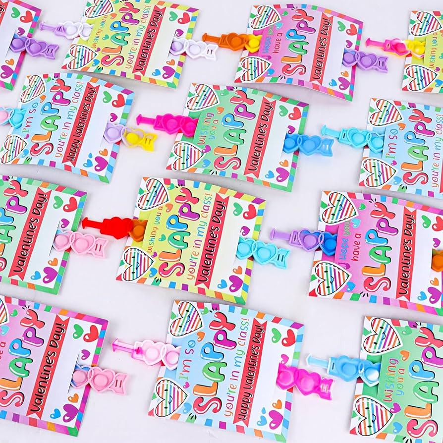 24 Packs Valentine Day Party Favors Kids, Heart Pop Fidget Toys Bulk Bracelets Cards for Kids Sch... | Amazon (US)