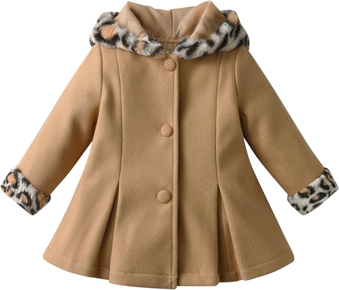 Eghunooy Toddler Baby Girl Fleece Jacket Long-sleeve Button Leopard Hooded Wool Blend Coat Outerw... | Amazon (US)