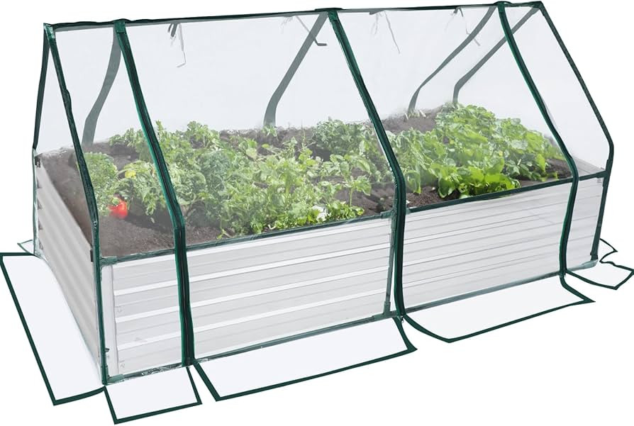 8x2x1 Galvanized Raised Garden Bed,Raised Graden Bed with Greenhouse ,Large Planter Raised Bed Ou... | Amazon (US)