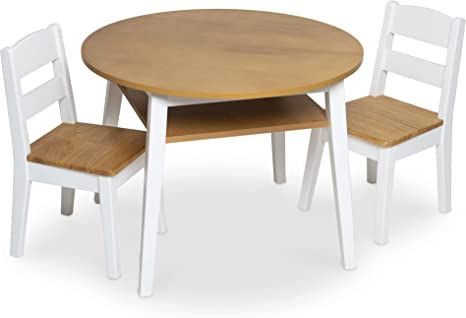 Melissa & Doug Wooden Round Table & 2 Chairs Set – Kids Furniture for Playroom, Light Woodgrain... | Amazon (US)