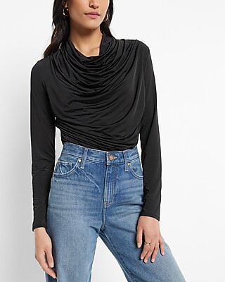 Draped Cowl Neck Long Sleeve Top | Express