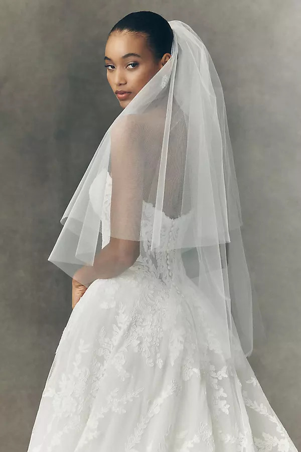 Pronovias x Anthropologie Weddings Clean Fingertip Veil With Blusher | Anthropologie (US)