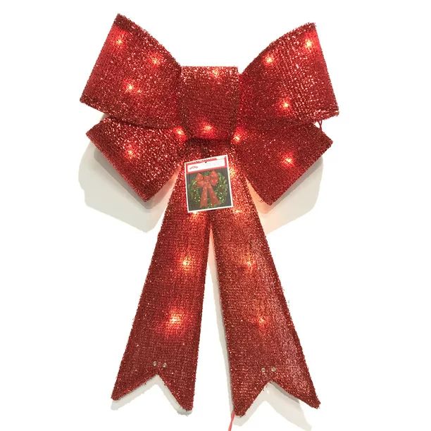 Holiday Time 24-Inch Red Christmas Outdoor Tinsel Bow - Walmart.com | Walmart (US)