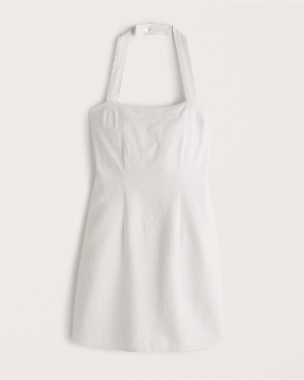 Halter Linen-Blend Mini Dress | Abercrombie & Fitch (US)