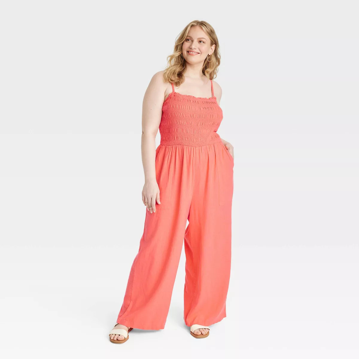 Women's Smocked Linen Maxi Jumpsuit - Universal Thread™ | Target