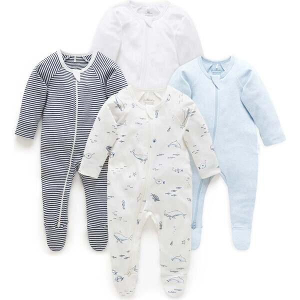 4 Pack Zip Footie Vanilla Nautical Pack | Maisonette