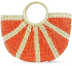 QTKJ Semi-circle Rattan Straw Handbags, Hand-woven Women Summer Retro Straw Tote Bag Crossbody Ba... | Amazon (US)