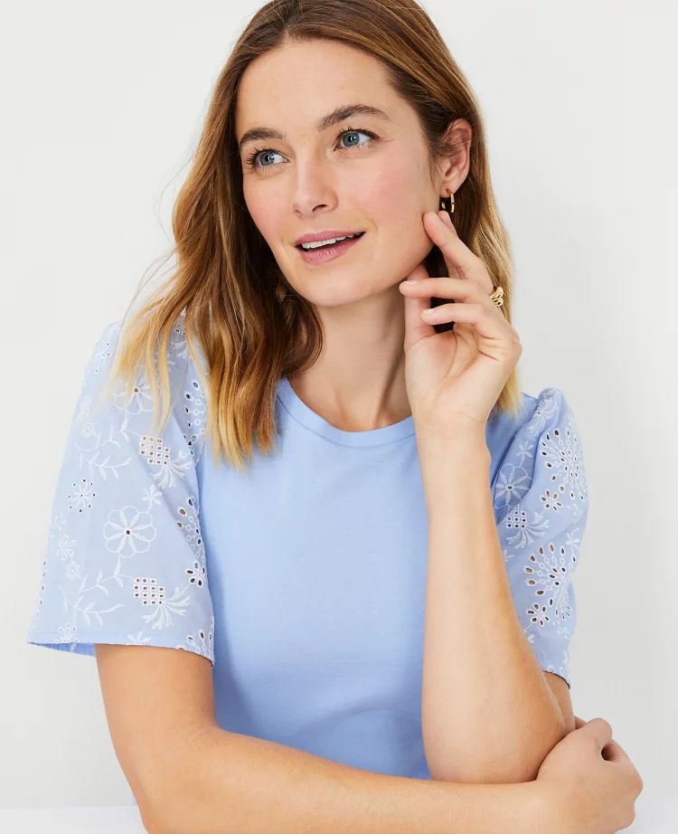 Eyelet Embroidered Sleeve Tee | Ann Taylor (US)