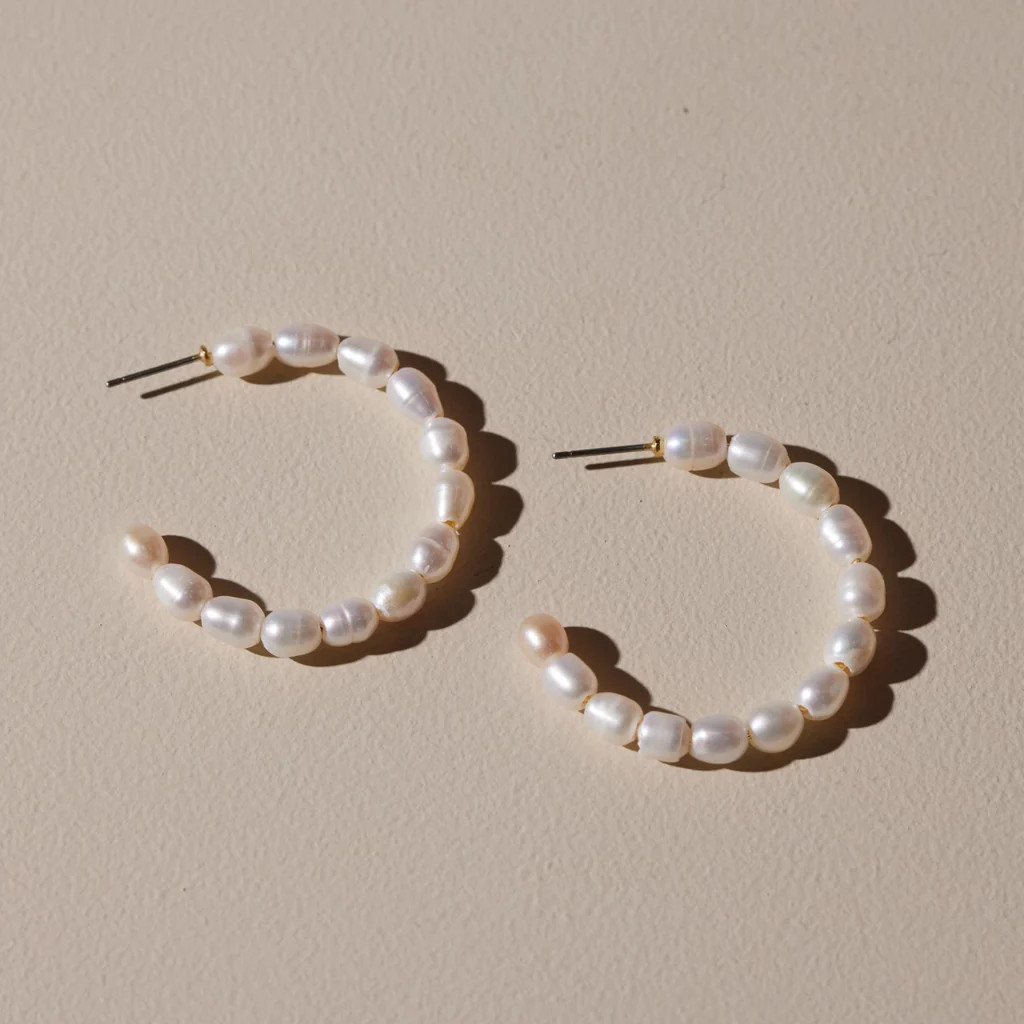 Pearl Hoops | Nickel and Suede