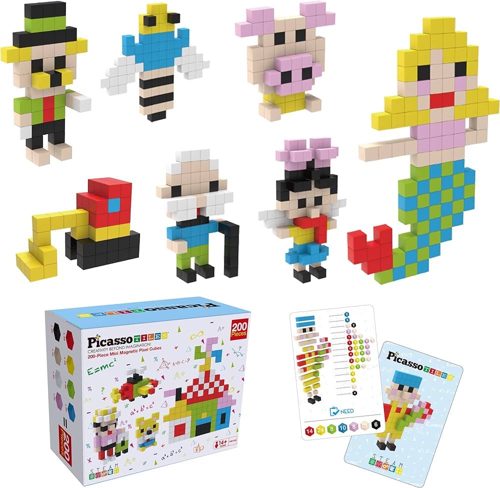 PicassoTiles 0.5” Pixel Magnetic Puzzle Cube 200 Piece Mix & Match Cubes Sensory Toys STEAM Edu... | Amazon (US)