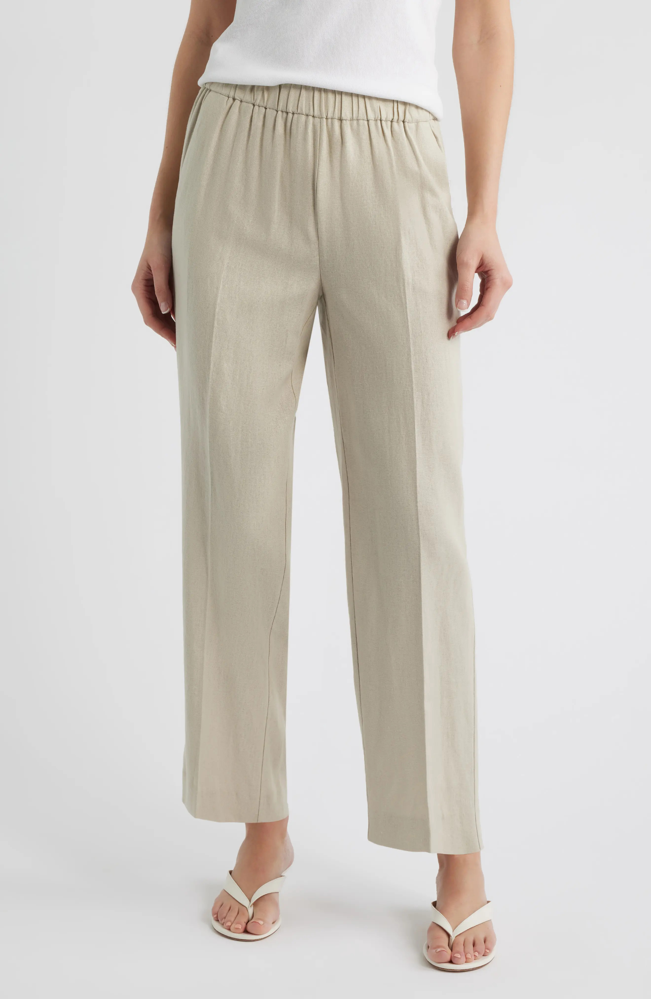 High Waist Pull-On Straight Leg Linen Blend Pants (Women) | Nordstrom | Nordstrom