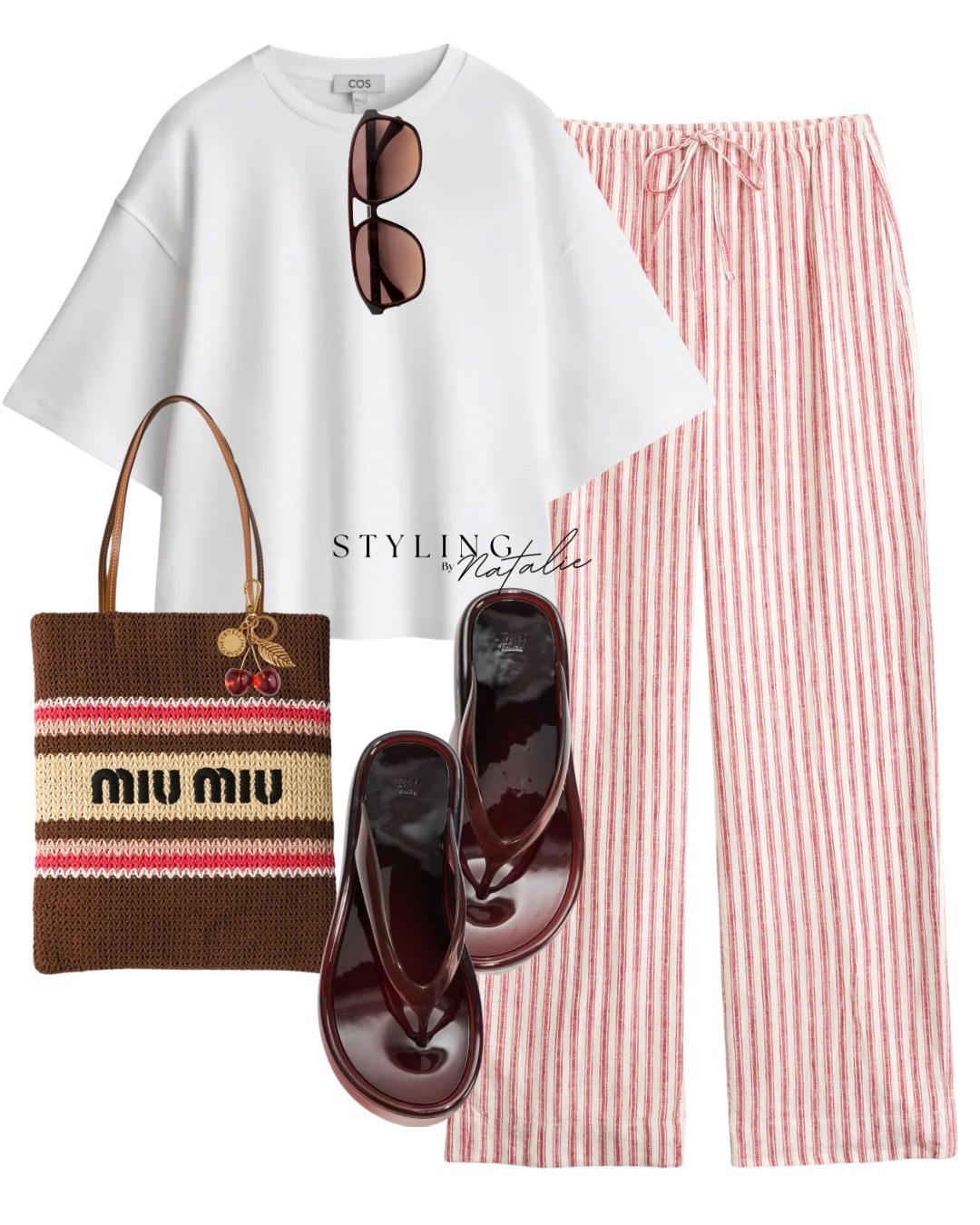 Linen drawstring trousers, boxy te-shirt, Miu Miu raffia tote bag and jelly sandals. Stripes, everyday outfit, summer outfit, casual, comfy chic

#LTKuk #LTKsummer #LTKeurope