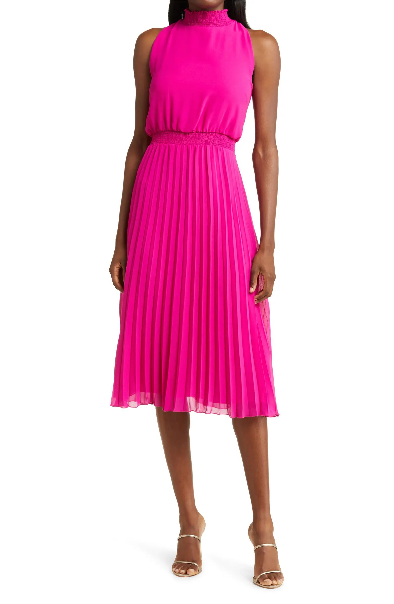 Smocked Pleat Sleeveless Midi Dress | Nordstrom