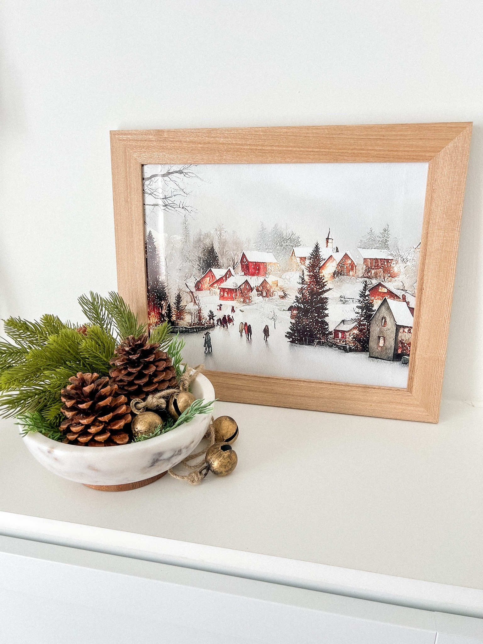 Loving this picture. It's a nostalgic winter village with some pops of colors. Perfect for Christmas shelves or counters decor. 