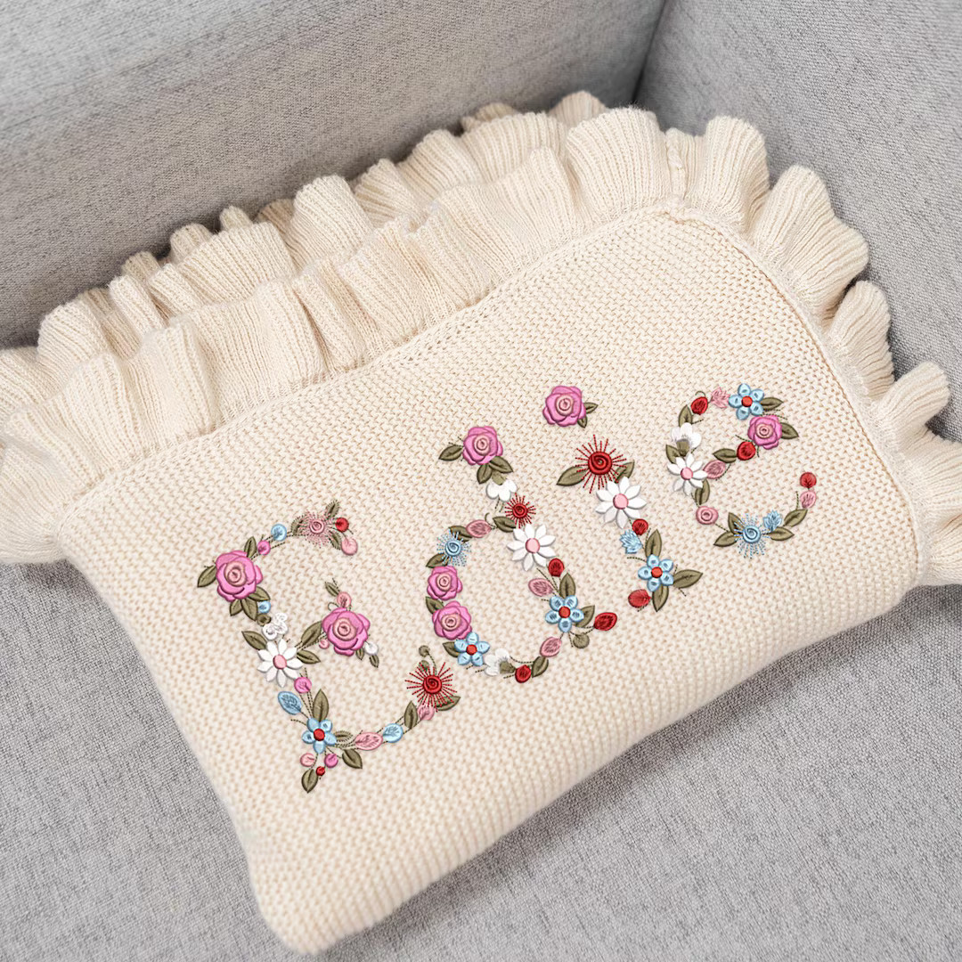 Personalized Embroidered Baby Blanket, Boho Baby Blanket, Floral Baby Blanket, Baby Knit Blanket,... | Etsy (US)