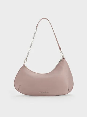 Blushed Mauve Dion Satin Chain-Handle Asymmetric Shoulder Bag | CHARLES & KEITH | Charles & Keith AU