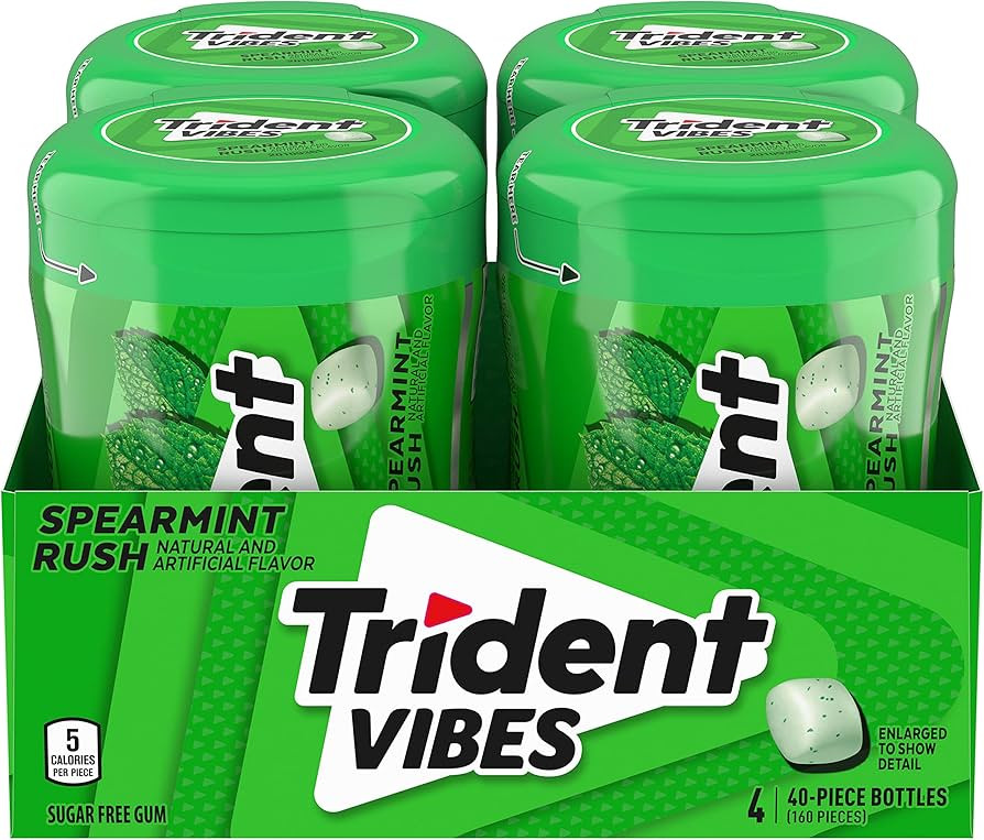 Trident Vibes Spearmint Rush Sugar-Free Chewing Gum, 4 Bottles of 40 Pieces (160 Total Pieces) | Amazon (US)