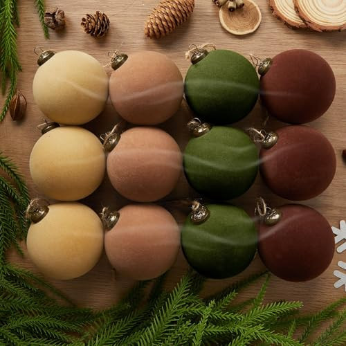 bornerwhite 12PCS Velvet Christmas Balls Ornament Shatterproof Velvet Xmas Tree Baubles Hanging Pendant for Winter Party Holiday Home Gift Office Yard Decor(Brown, Green, Coffee, Beige,3.15'') | Amazon (US)