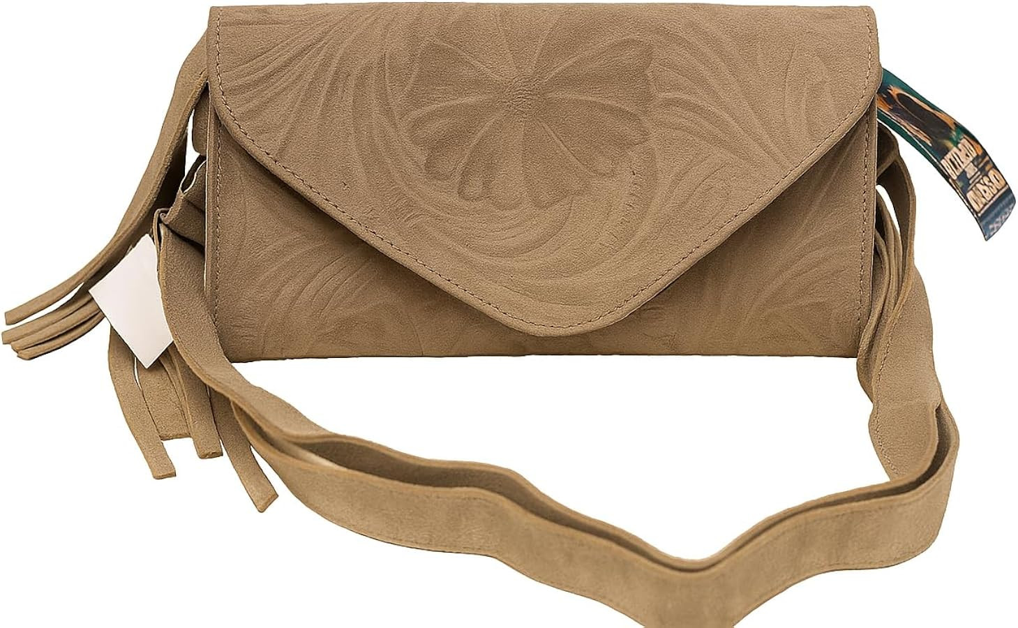 Western Beige Leather Crossbody Bag, Embossed floral Design, Fringe Detail, Multiple Compartments... | Amazon (US)