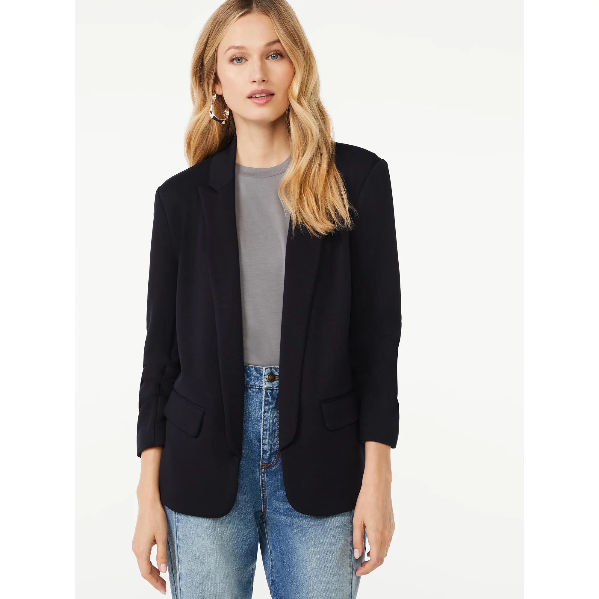 Scoop Women's Relaxed Scuba Knit Stretch Blazer with Scrunch Sleeves, Sizes XS-XXL | Walmart (US)