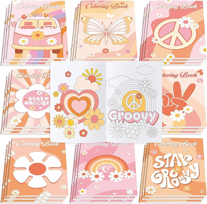 Honoson 24 Pcs Hippie Boho Coloring Books Kids Stay Groovy Drawing Book Peace Sign Mini Coloring ... | Amazon (US)