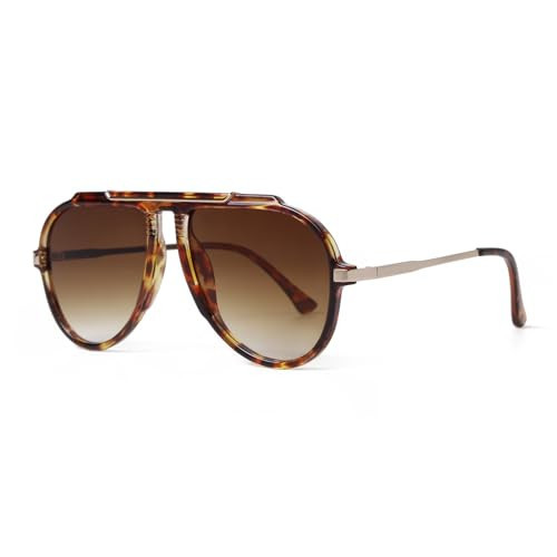 ADE WU Oversized Aviator Sunglasses for Women 2026 70s Retro Tangle Free Square Aviators Sunnies,Tortoise Frame Gradient Brown Lens | Amazon (US)