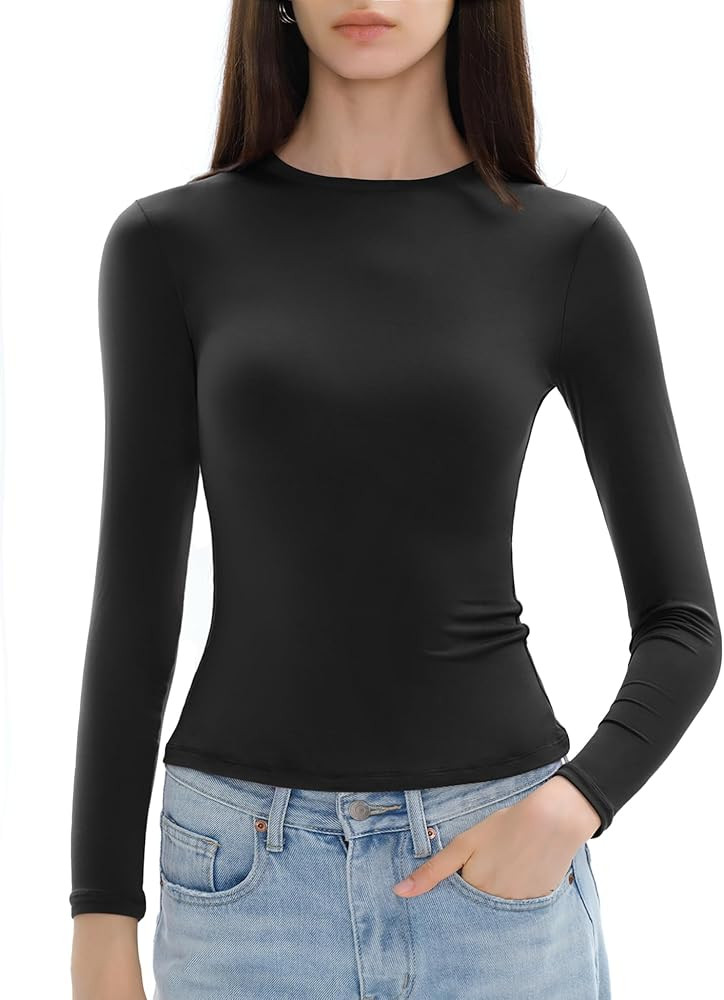 Women's Long Sleeve Shirts Crew Neck Slim Fit Going Out Tops Basic Tees Barely There Collection | Amazon (US)