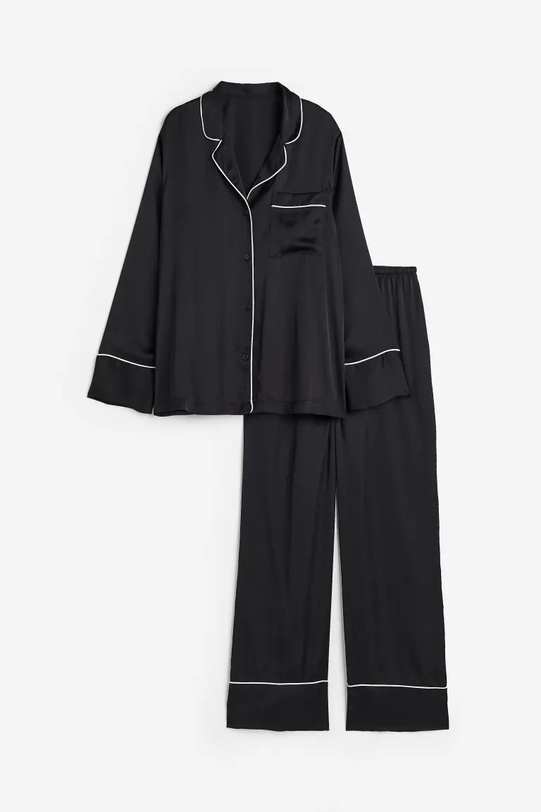 Satin Pajama Shirt and Pants - Black - Ladies | H&M US | H&M (US + CA)
