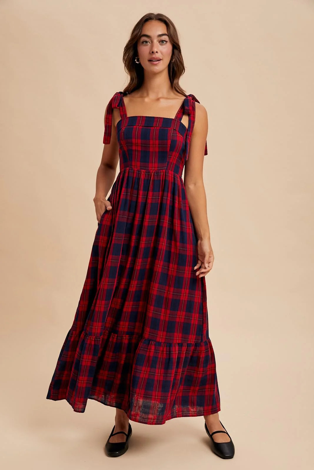 Red Plaid Sleeveless Cotton Maxi Dress | PinkBlush Maternity