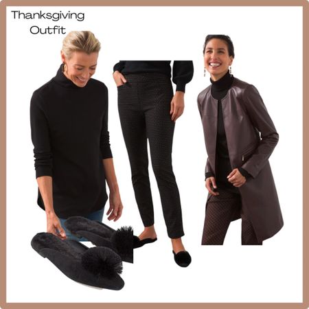 Thanksgiving Outfit Ideas: this faux leather topper is fabulous! Black pants and tunic turtleneck top with ballet slippers! 

#LTKsalealert #LTKSeasonal #LTKHoliday