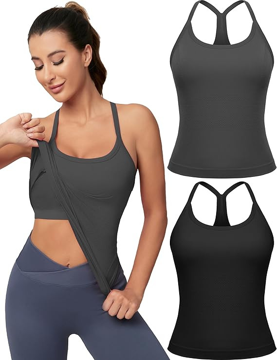 MathCat Workout Tank Tops for Women with Built in Bra, Sleeveless Gym Tops Seamless Racerback Ath... | Amazon (US)