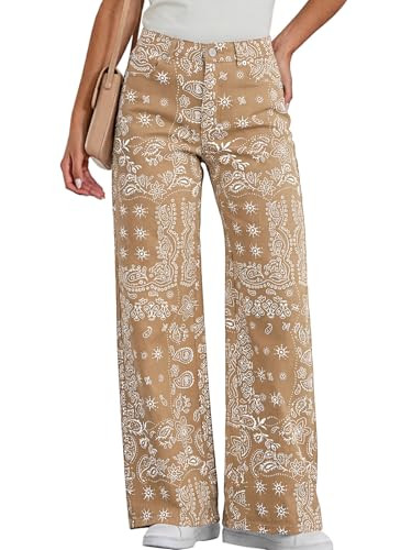 Tankaneo Womens Baggy Wide Leg Jeans Floral Print Boho High Waist Vintage Boyfriend Denim Pants w... | Amazon (US)