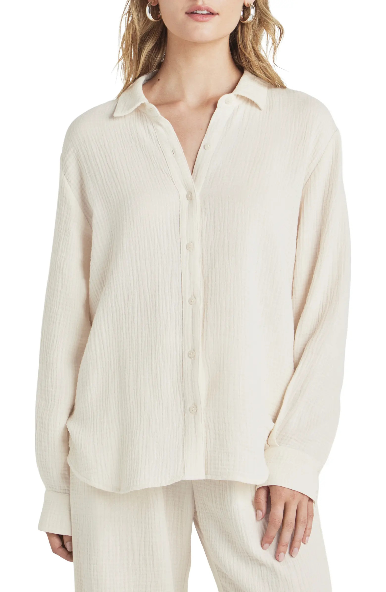 Adele Oversize Cotton Gauze Button-Up Shirt | Nordstrom