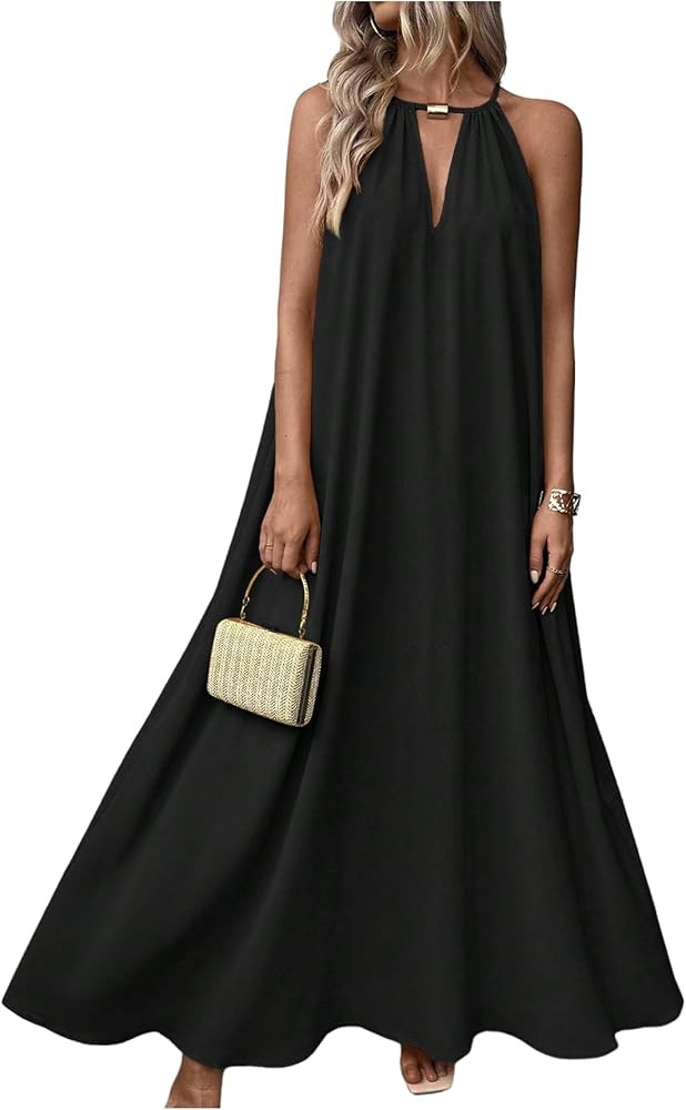 BEAUDRM Women's Summer Maxi Dress Flowy Vacation Beach Dresses Halter Wedding Guest Sundresses Re... | Amazon (US)