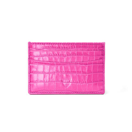 Slim Credit Card Case in Deep Shine Penelope Pink Small Croc | Aspinal of London