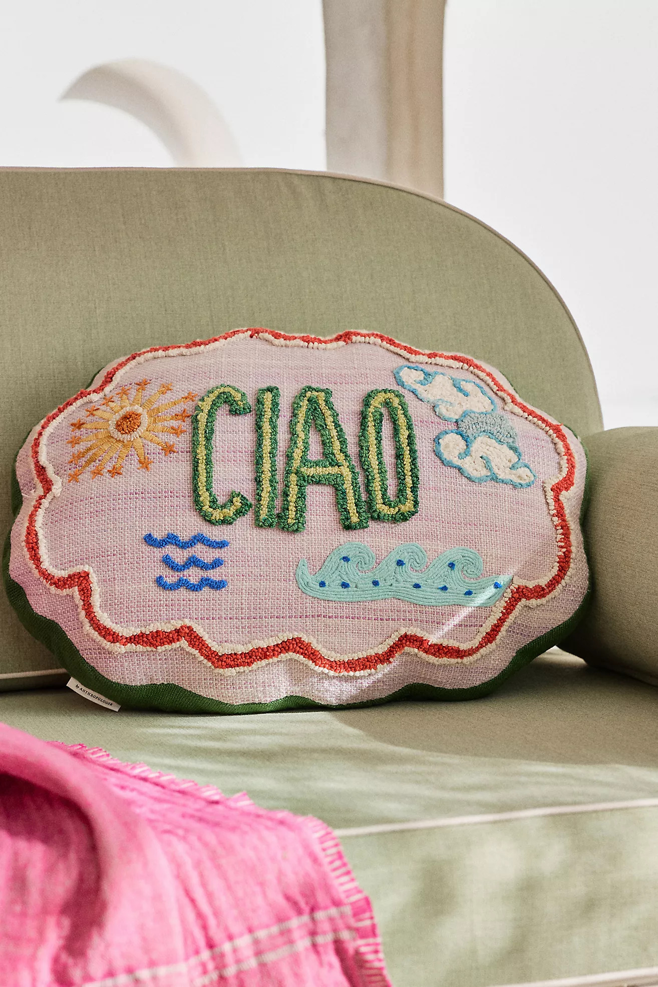Coastal Graphic Embroidered Indoor/Outdoor Pillow | Anthropologie (US)