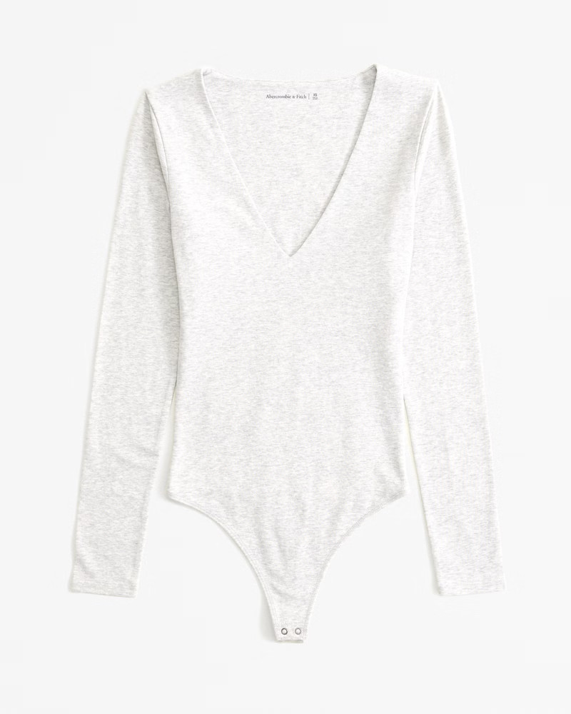 Long-Sleeve Cotton-Blend Seamless Fabric V-Neck Bodysuit | Abercrombie & Fitch (US)