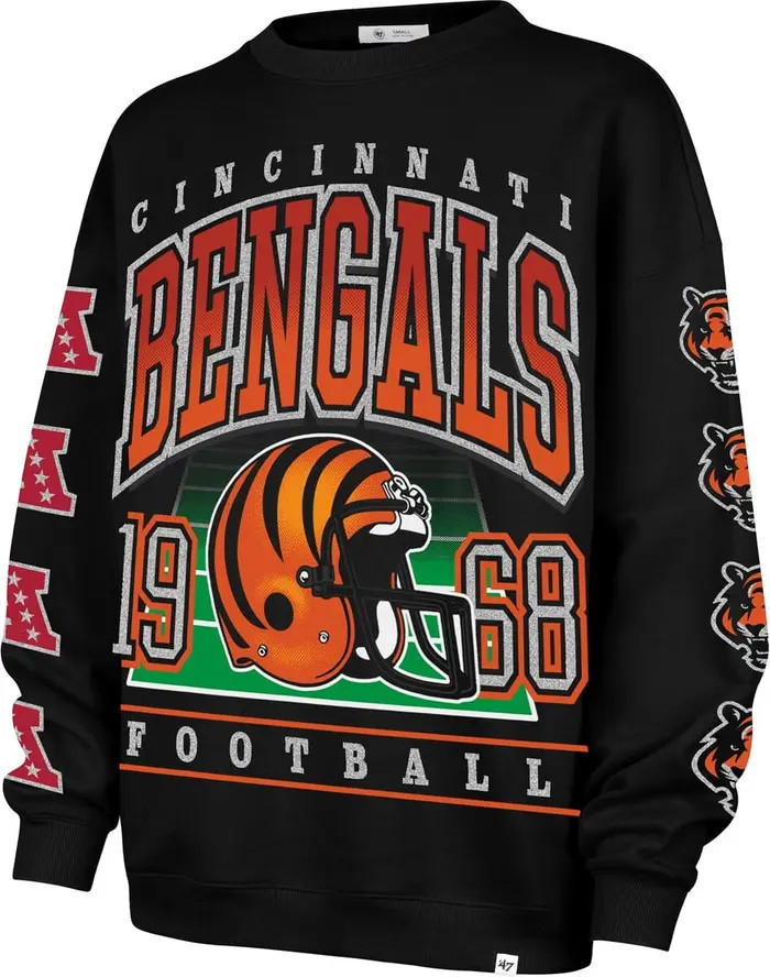 Women's '47  Black Cincinnati Bengals Go Big Oversized Pullover Sweatshirt | Nordstrom