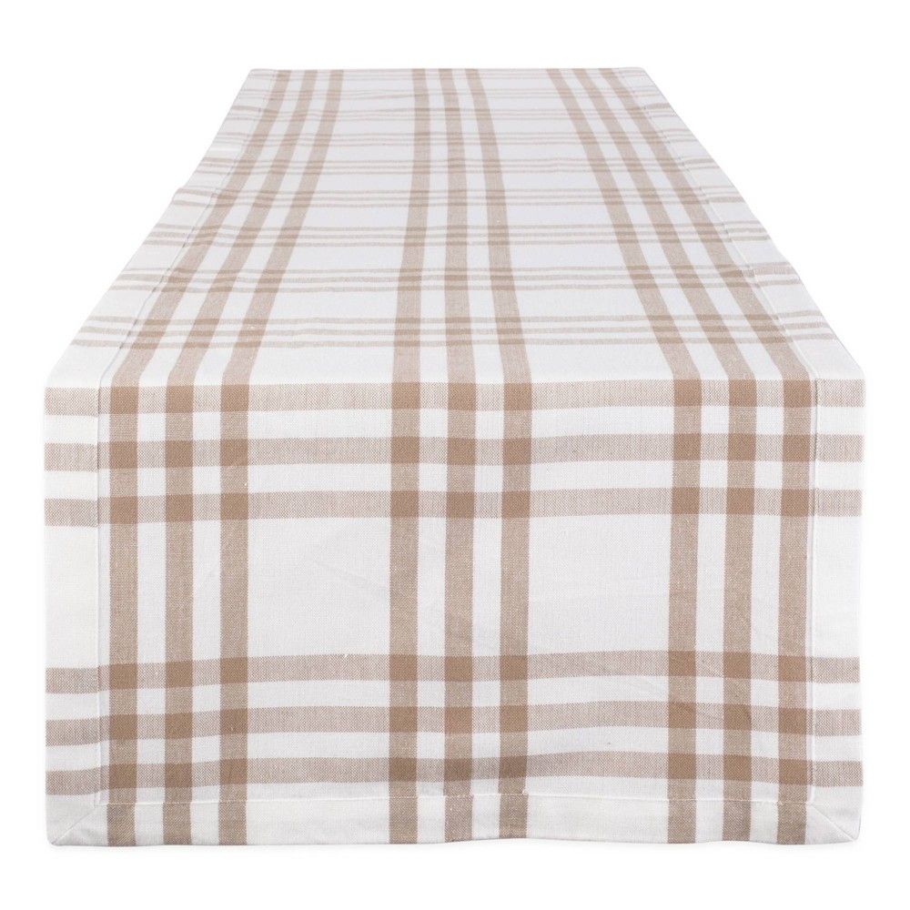 108"" x 14"" Cotton Farm To Table Checked Table Runner Beige - Design Imports | Target