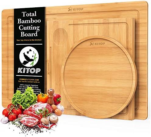 Bamboo Multi-Functional Cutting Board Set of 3 - Wood Serving Tray and Fruits Plate with Juice Gr... | Amazon (US)