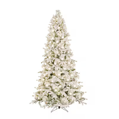 GE 7.5-ft Flocked Candlewood Pine Pre-lit LED Artificial Christmas Tree | Lowe's