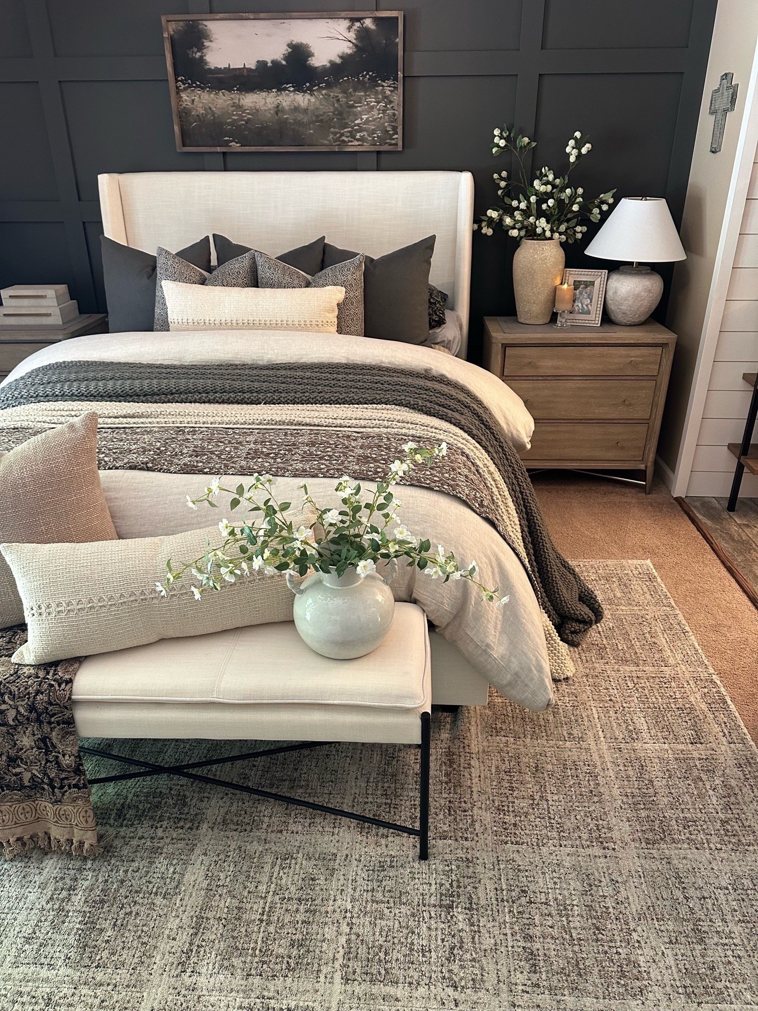Bedroom View. Follow @farmtotablecreations on Instagram for more inspiration.

The 20x40 Moody Field of Lace framed canvas art works beautifully in this space for spring. Love the dark accents and that warm Briarsmoke stained frame. Use my code FARMTOTABLE for 15% off.

Bedroom Decor | Bedroom Finds | Wayfair | Amazon | Amazon Home Finds | Loloi Rugs | Bathroom Decor | Bathroom Storage | Amazon Must Haves | Bathroom Shelves | Home Decorating | Decor Ideas | Budget Friendly Decor | Home Inspiration  | Amber Interiors | Small Spaces | Bathroom Shelves | Small Bathroom Storage | Summer Decor | Summer Bathroom Decor | Affordable Decor




#LTKSaleAlert #LTKHome