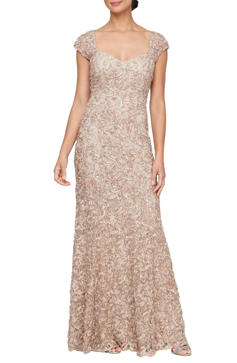 Alex Evenings Soutache Sequin Lace A-Line Gown with Wrap | Nordstrom | Nordstrom
